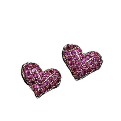 925 Sterling Silver Ruby Heart Shape 1/2" Earrings Gemstone Black Gold Plated - Image 1 of 2