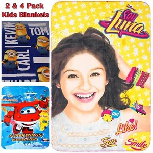 2&4Pack Kids Fleece Blanket Throw Over Super Soft Novelty Character Bed Blanket - Picture 1 of 27