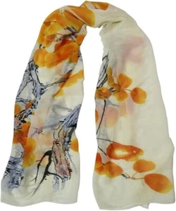 Orange Floral Style Chiffon Scarf Head Hair Wrap Classy Soft Lightweight - Picture 1 of 5