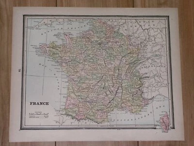 1895 ANTIQUE MAP OF FRANCE / VERSO HOLLAND NETHERLANDS BELGIUM DENMARK  - Image 1 of 4