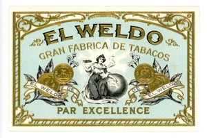 Original Vintage EL WELDO ZIGARRENBOX ETIKETT. Viel GOLD - Bild 1 von 1