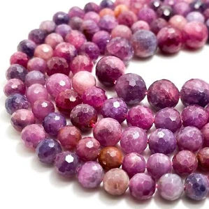 Red Ruby Beads, Natural Red Ruby Faceted Round Gemstone Beads - PG56A - Picture 1 of 7