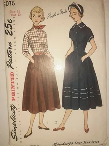 Dress Fit Flare Pleated One Piece 12 Simplicity Sewing Pattern 3076 VTG 50s 60's - Picture 1 of 6