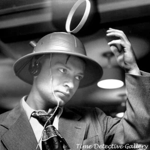 Man Wearing a Bizarre Radio Hat - 1940s - Vintage Photo Print - Picture 1 of 1
