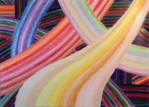 "BÄNDER", Buntstift auf Papier, 10" x 14", 2015 Drähte, Röhren, Verkabelung, Schläuche - Bild 1 von 2