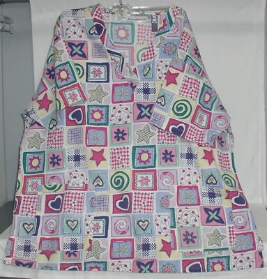 VERY COOL WOMENS MULTICOLOR SCRUBS TOP SHIRT ONE SIZE ANGELICA HOSPITAL CLINIC - Image 1 of 4