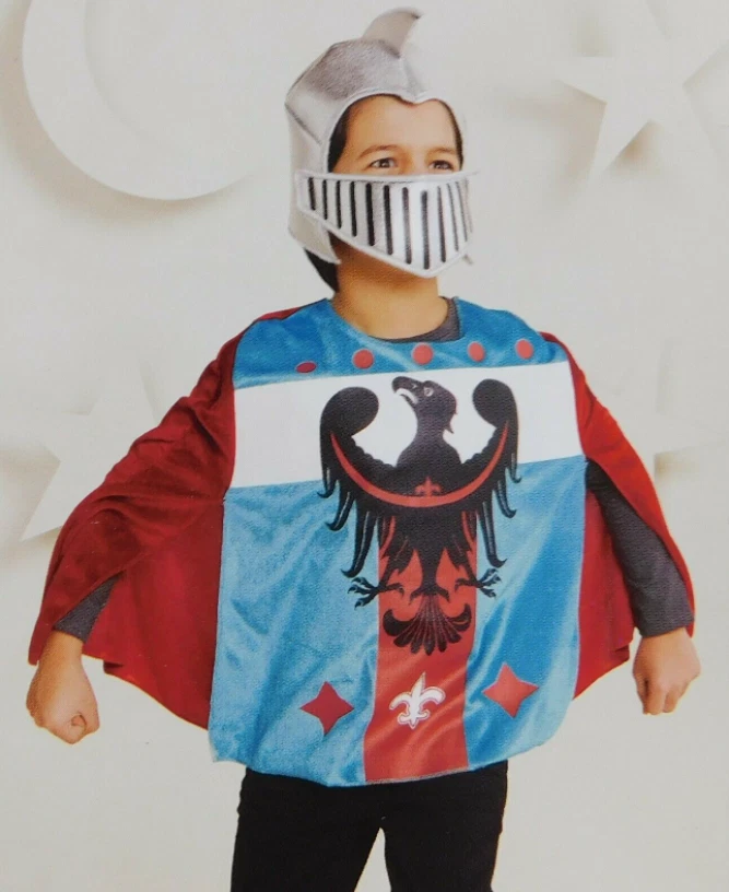 Fantasia de cavaleiro infantil Halloween medieval capa e capacete peça para cabeça - Imagem 1 de 4