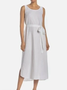 Eileen Fisher White Linen Blend Waist Tie Midi Sleeveless Dress Size Medium - Picture 1 of 2