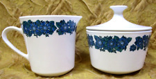 Corning CENTURA Evening Song sugar bowl w/lid  creamer blue flowers/green leaves