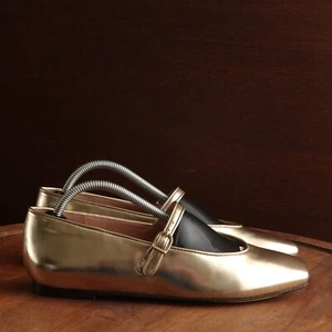 Scarpe ballerine J.Crew donna misura 6,5 oro Anya pelle metallizzata Mary Jane fibbia - Foto 1 di 15