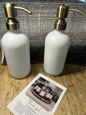 Paquete de 2 dispensadores de jabón para tarros de vidrio con bomba dorada nuevos en caja Foto 1 de 3