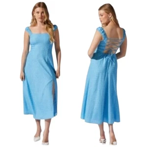 ASTR The Label Blue Crinkle Maxi Dress With Lace-Up Back Detail Size XS - Picture 1 of 9