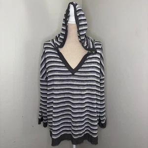 She+Sky Gris Rayas Gran Tamaño Sudadera con Capucha Felpa Francesa Tejido Dobladillo Crudo Top Talla Única - Imagen 1 de 10