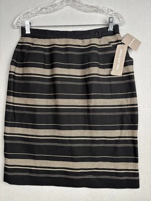 Винтажная женская юбка Jones New York размер 10 черная бежевая в полоску льняная смесь США - Изображение 1 из 4