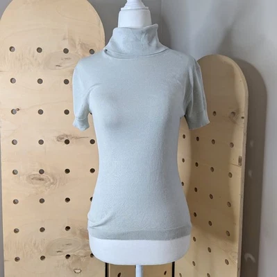 De colección 2002 Banana Republic Seafoam seda tejido elástico manga corta cuello alto XS Foto 1 de 4