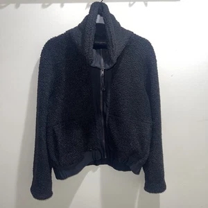 Banana Republic Women's Large Sherpa Bomber Jacket Full Zip Belt Collar - Picture 1 of 11
