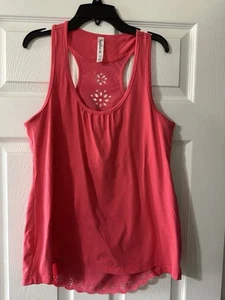 Bright Coral Colored Kyodan Racerback Tank With Cutout Pattern.  0007 - Picture 1 of 3