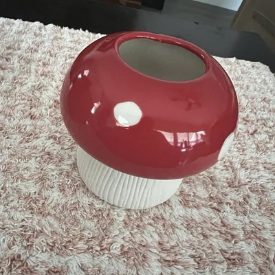 Jarrón de cerámica para setas rojo blanco taburete de sapo maceta decoración retro Cottagecore Foto 1 de 4