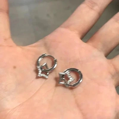 1 par de aretes colgantes estrella tono plata mujer circonita cúbica cinco puntas joyería Foto 1 de 4