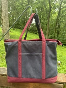 "Bolso de mano de playa vintage Lands End XL de lona para barco shopper hecho en EE. UU. 22""" - Imagen 1 de 14