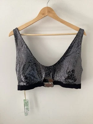 Nuevo con etiquetas Top de bikini bralette negro con lentejuelas Wolf & Whistle para damas, talla 18 del Reino Unido, etiqueta Foto 1 de 4