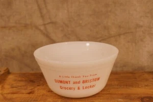 1950's Dumont & Bristow Grocery Meat Locker Milk Glass Advertising Bowl Federal - Picture 1 of 5