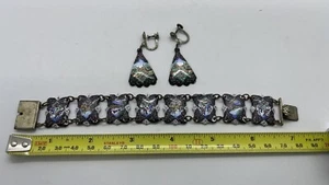 Exquisitely Detailed Hand Painted Enamel Bracelet And Earrings Persian. Sterling - Picture 1 of 22