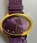 Joan Rivers Classics Ladies' Oval Gold-Tone Purple Leather Band New Battery