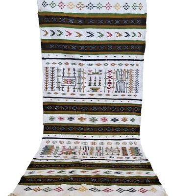 Alfombra Hecha a Mano Alfombra Geométrica Marroquí Blanca Negra Lana Tribal Berber Flecos Alfombra Foto 1 de 4