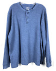 LL Bean Shirt Mens 2XL Blue  Waffle Knit Henley Thermal Unshrinkable Long Sleeve