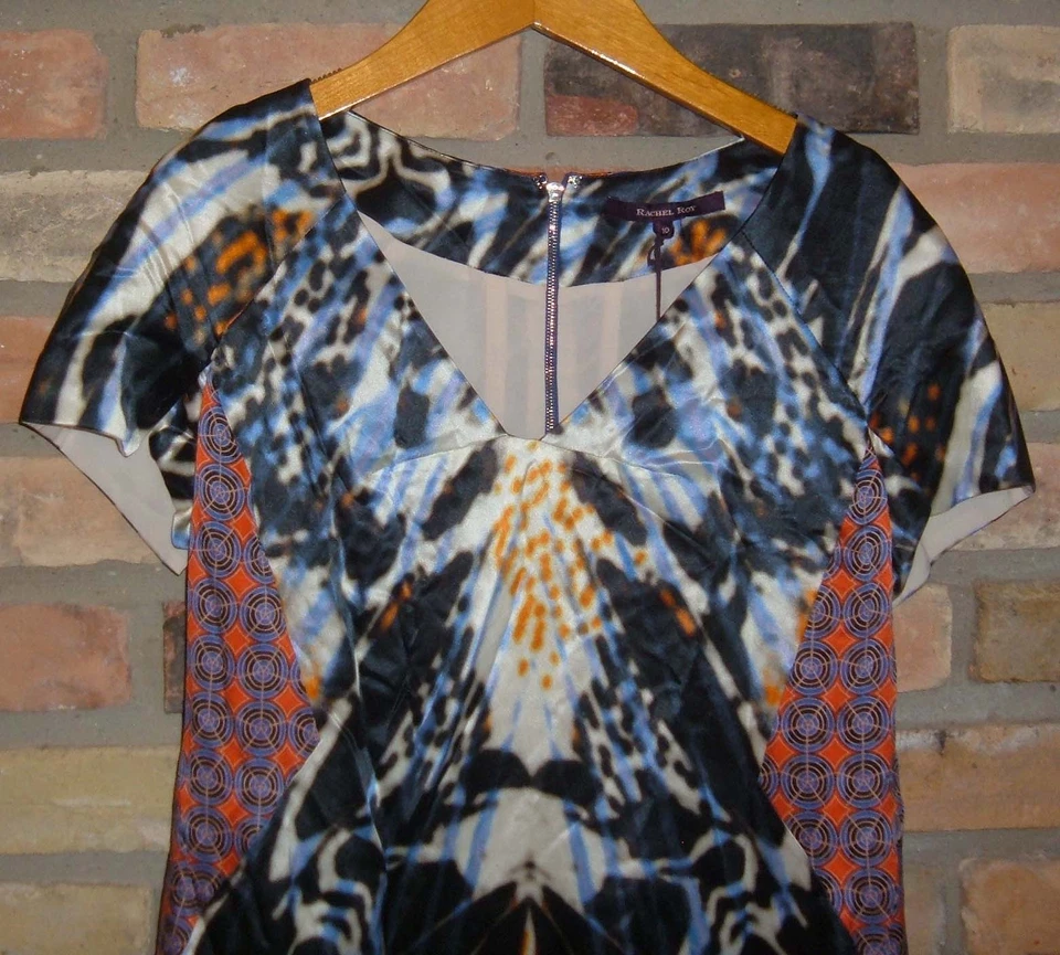 Rachael Roy Butterfly & Geometric Print Silk Dress 10 M NWT Party MRSP $428 - Image 1 of 4