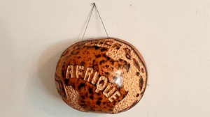 Vintage African Art Made Decorative Round Wood gourd Jungle Gourd - Picture 1 of 10