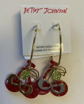 Nuevos pendientes de aro de cereza intercambiables Betsey Johnson Foto 1 de 4