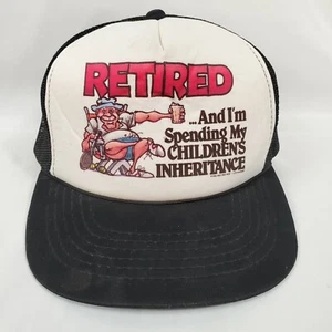 Vtg 1986 RETIRED & SPENDING KID'S INHERITANCE ☆ Trucker Hat Cap SnapBack Funny - Picture 1 of 7