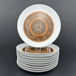 Noritake DOMINICA Salad Plates (10) Black Flowers Brown Medallion MINT Cond. - Picture 1 of 21