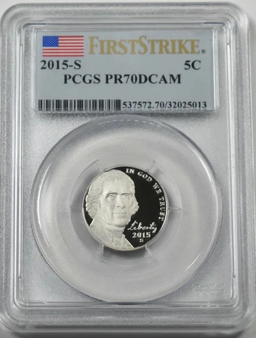 2015-S Proof Jefferson Nickel PCGS PR70DCAM  FIRST STRIKE Cover