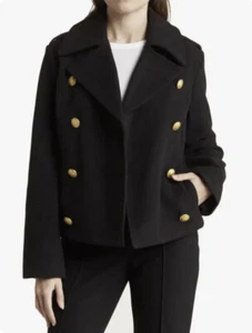 Rebecca Minkoff Black Double Breasted Wool Blend Pea Coat Sz M NWT $468 - Picture 1 of 8