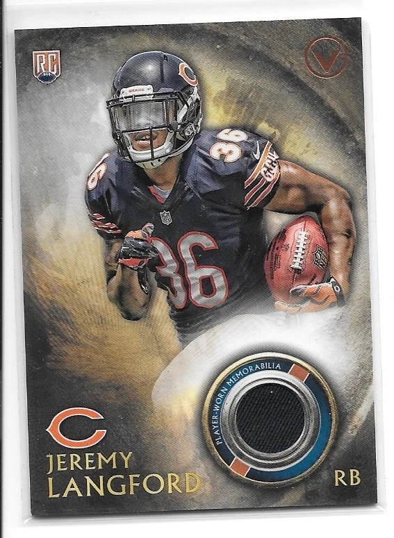 2015 Topps Valor Jeremy Langford RC Rookie Relic Jersey Chicago Bears - Image 1 of 1