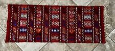 Turkish Kilim Woven Red Berber Colorful Woven Wool Fringe Rug Table Runner
