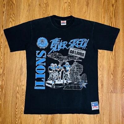 Vintage 90s Detroit Lions T Shirt Rare Silverdome Silver Stretch Large - Image 1 of 4