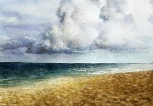 Seascape Clouds Watercolor painting Baltic Sea Beach Landscape Original Art - Picture 1 of 5