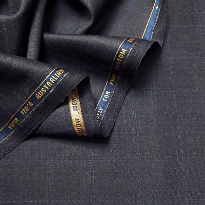 Stunning MADE IN ENGLAND Dark grey & Blue Check Merino Wool suit suiting fabric - Image 1 of 4