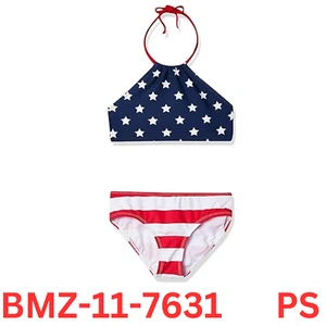 Kanu Surf Girls' Mahina UPF 50+ Beach Sport Halter Bikini USA American Flag, 2T - Picture 1 of 7