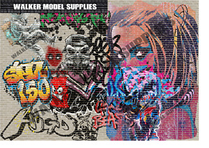 Mur de briques de garage graffiti échelle 1:18 (3xA4) - peler et appliquer des autocollants 103