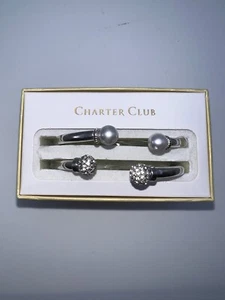 Charter Club 2 Piece Set Pavé Bead & Lavender Imitation Pearl Cuff Bracelets New - Picture 1 of 4