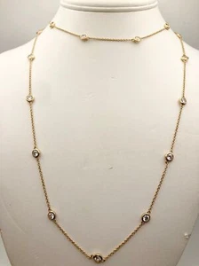 Collar largo estación circonita plata esterlina 925 oro 14k bisel conjunto cz - Imagen 1 de 6