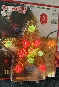 New 11 Light 5 Point Star 8” Christmas Tree Topper Gold Garland Retro w/ Cone - Picture 1 of 8