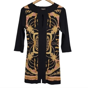 Eva Varro Kleid S Schwarz Gold Barock Stretch Schlüsselloch 3/4 Slv Mini Party Büro - Bild 1 von 9