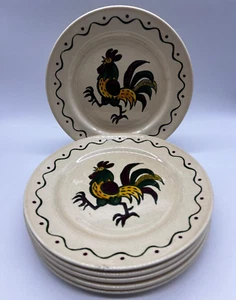 Set of 6 Metlox Poppytrail Red Rooster 10" Dinner Plates California Provincial - Picture 1 of 10
