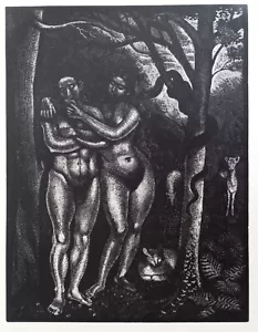Rare Demetrios Galanis 'Adam&Eve' art-deco woodcut Milton's Paradise Lost 1930s - Picture 1 of 3